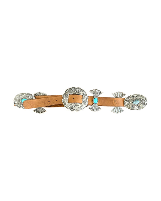 Vintage Leather, Silver, and Turquoise Belt