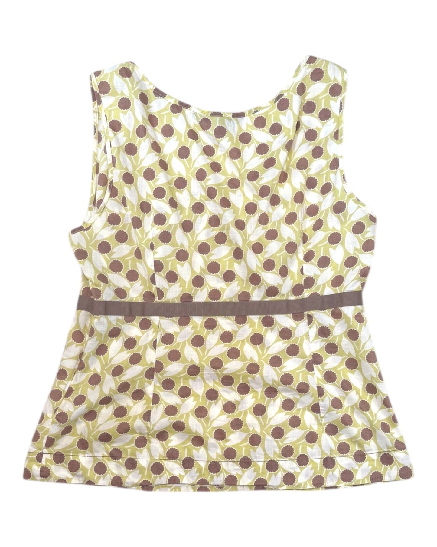 Vintage Green and Brown Floral Tank Blouse