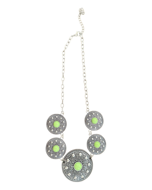 Vintage Y2K Lime Green and Silver Medallion Necklace
