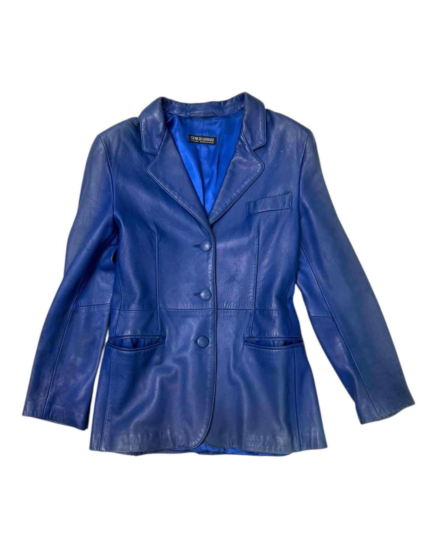 Vintage Giorgio Armani Blue Leather Jacket