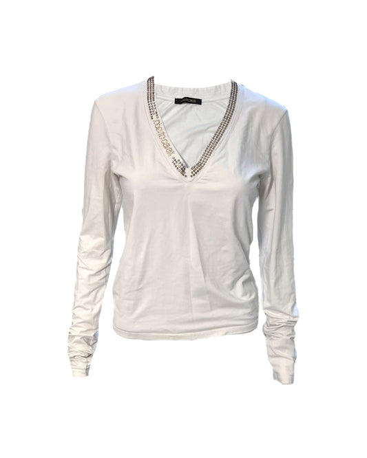 Vintage 2000 Roberto Cavalli Rhinestone Logo White Tee