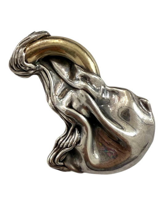 Vintage Gold and Sterling Silver Artistic Brooch or Pendant