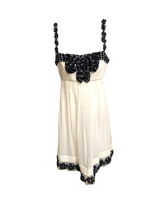 Vintage Sue Wong White and Black Polka Dot Silk Mini Dress
