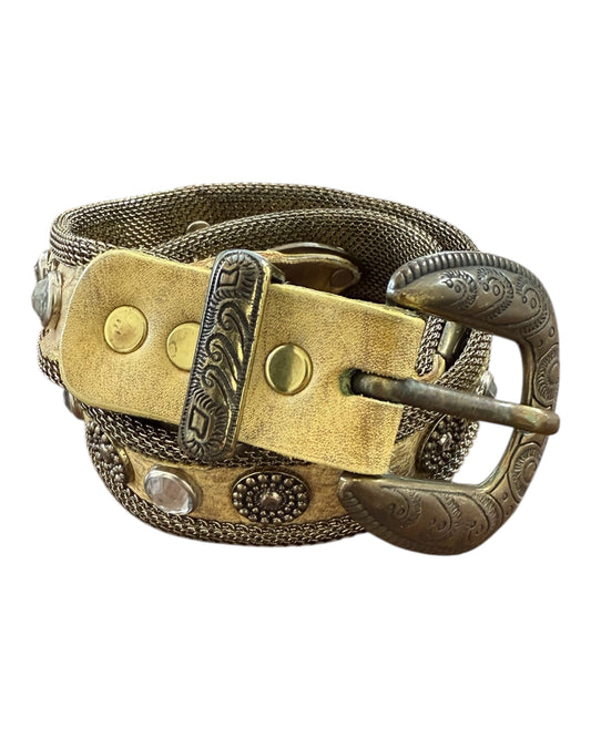 Vintage Chainmail and Leather Gold Belt