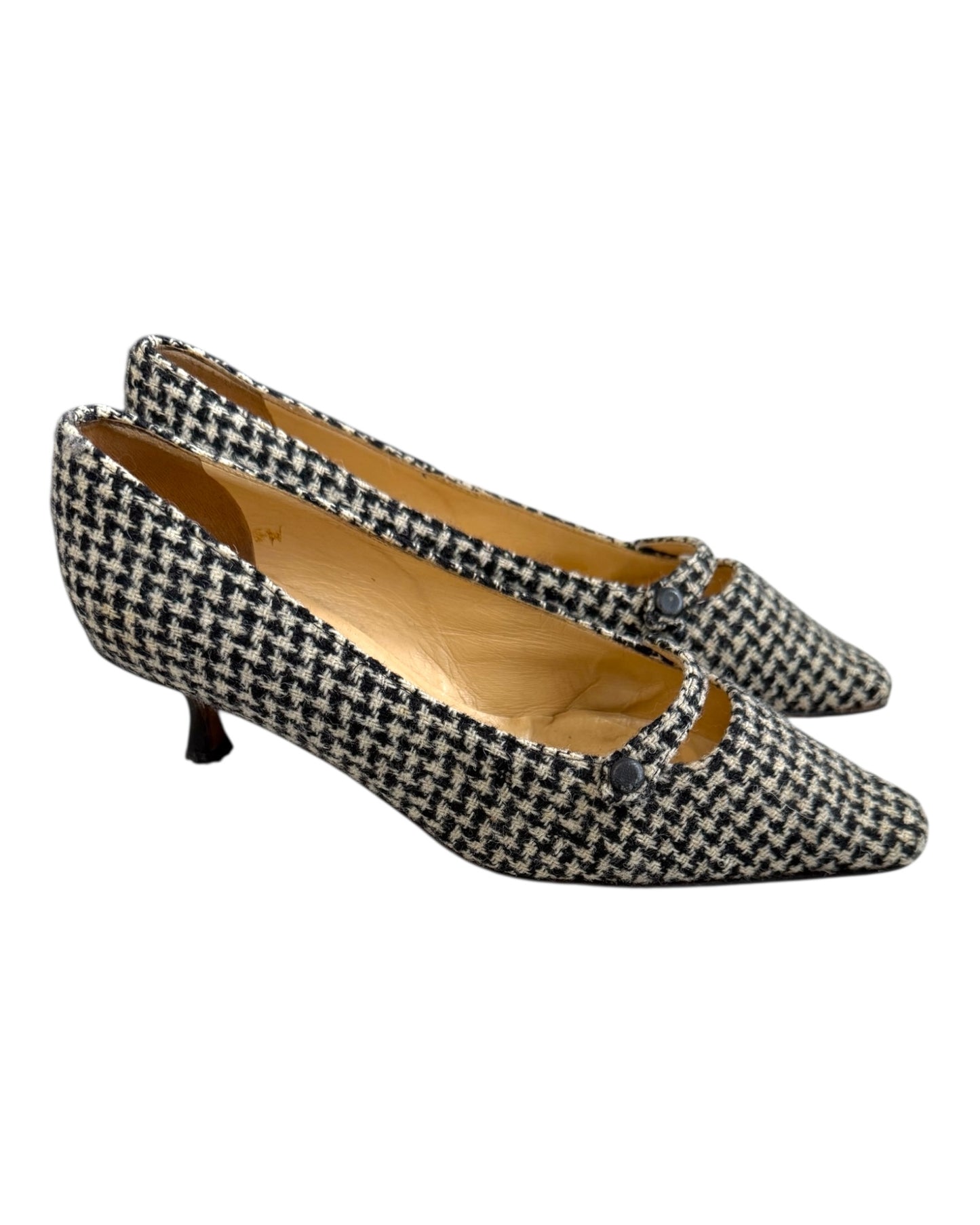 Vintage Jimmy Choo Houndstooth Mary Jane Kitten Heels