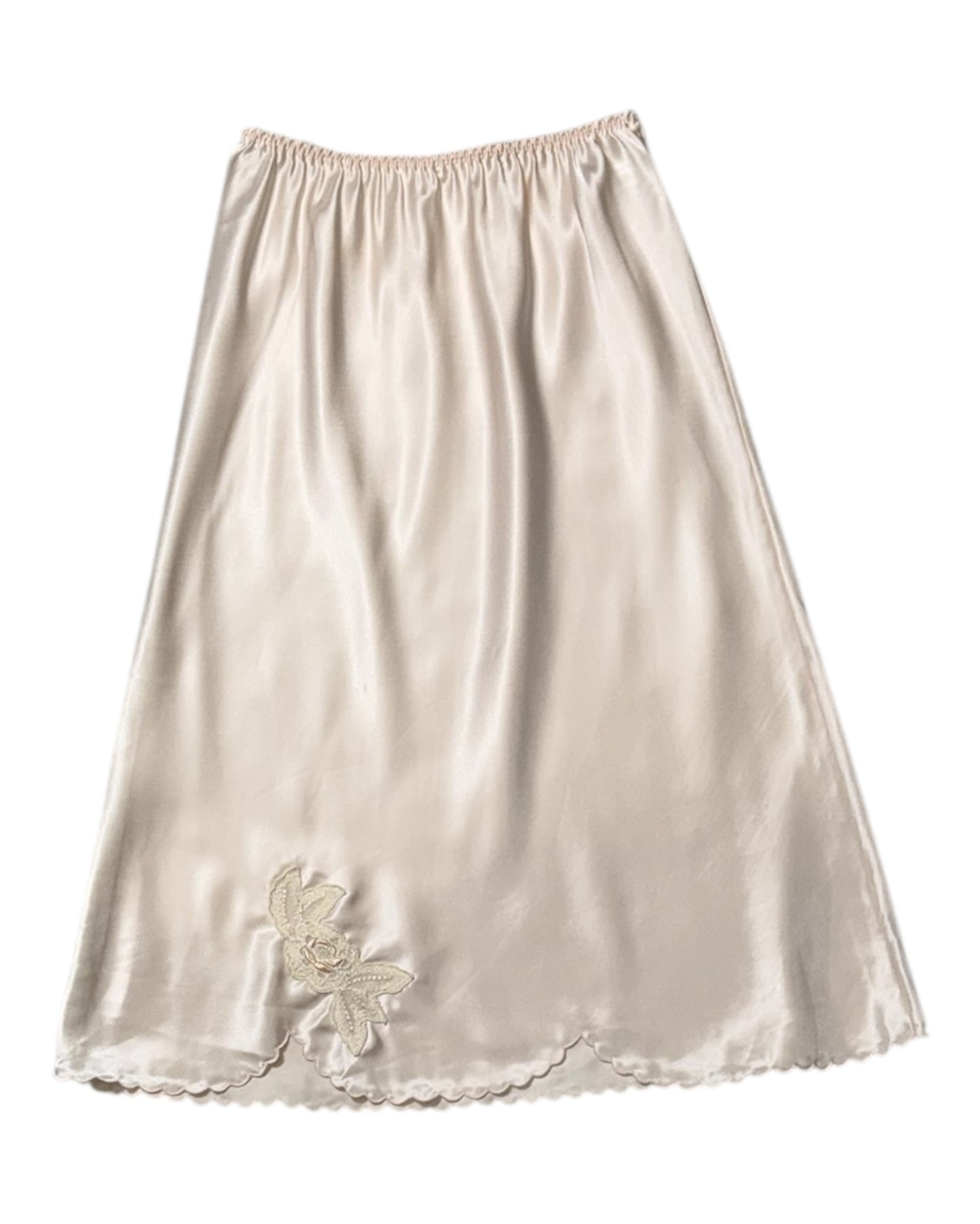 Vintage Pale Pink Embroidered Rose Slip Skirt
