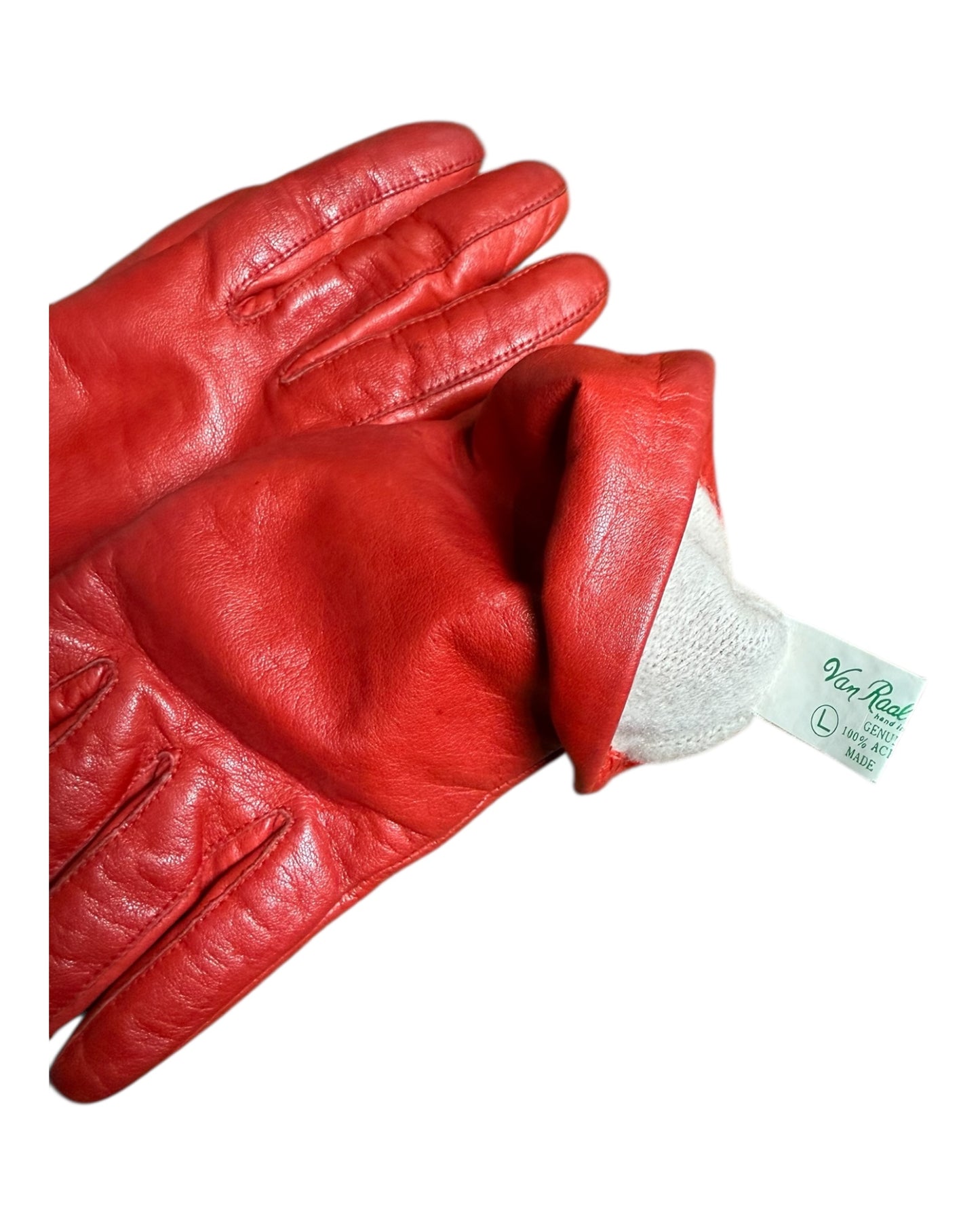 Vintage Red Leather Gloves, with Cozy Lining
