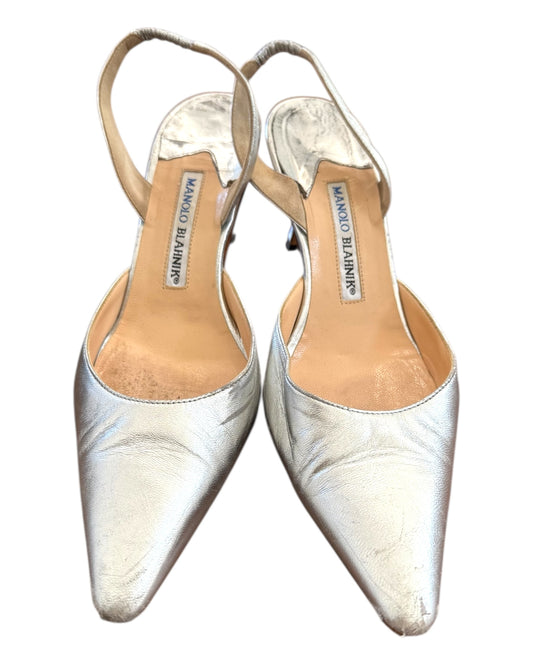 Vintage Manolo Blahnik Silver Slingback Heels