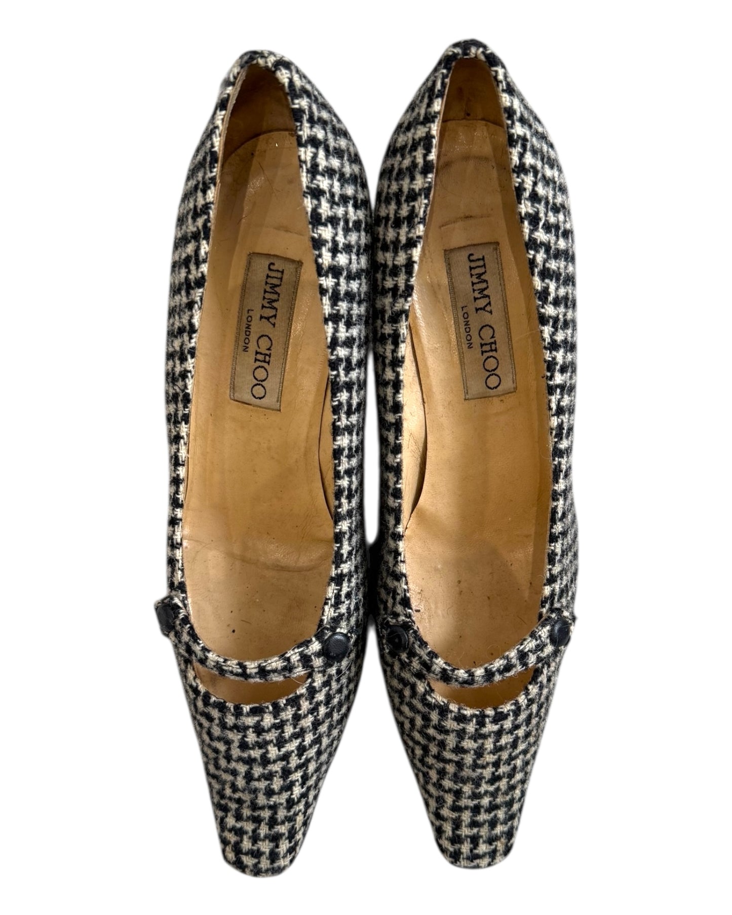 Vintage Jimmy Choo Houndstooth Mary Jane Kitten Heels