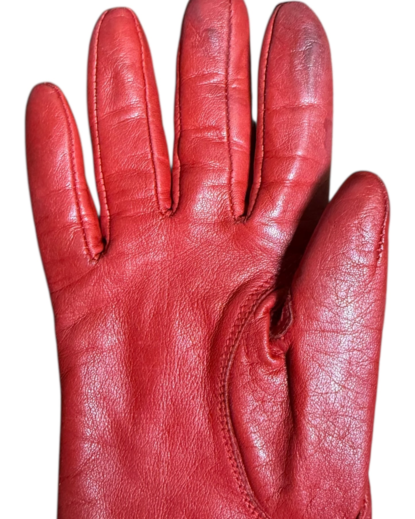 Vintage Red Leather Gloves, with Cozy Lining