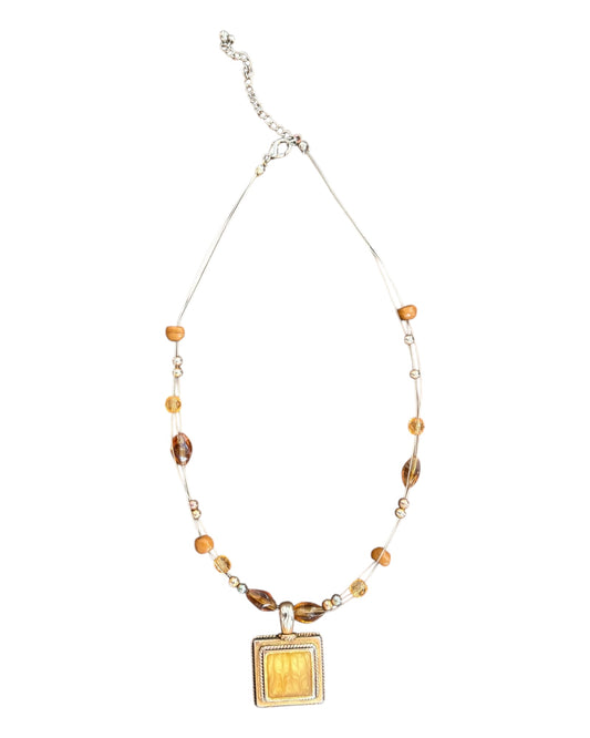 Vintage Brown Beaded Wire Pendant Necklace