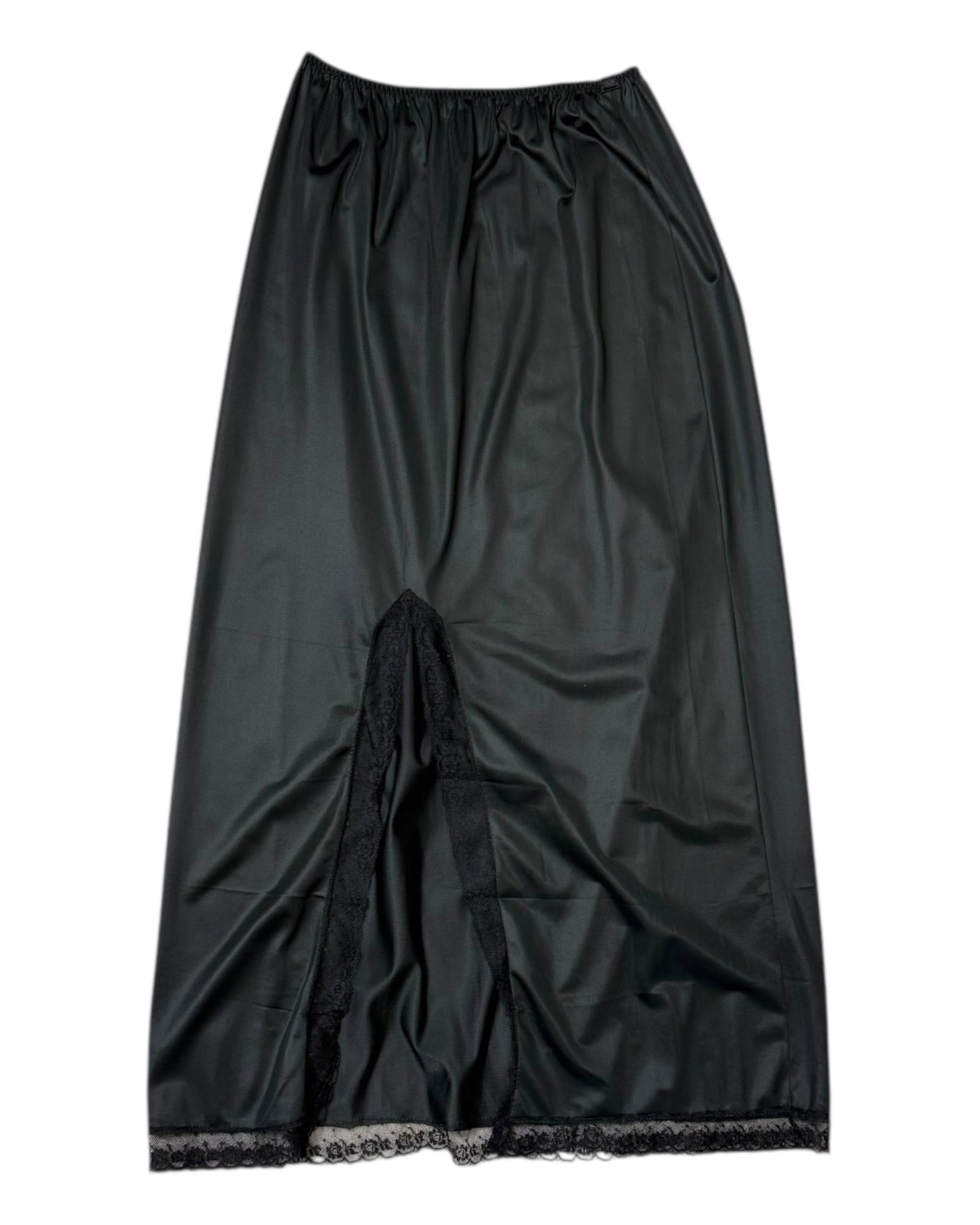 Vintage Long Black Lacey Slip Skirt with Slit