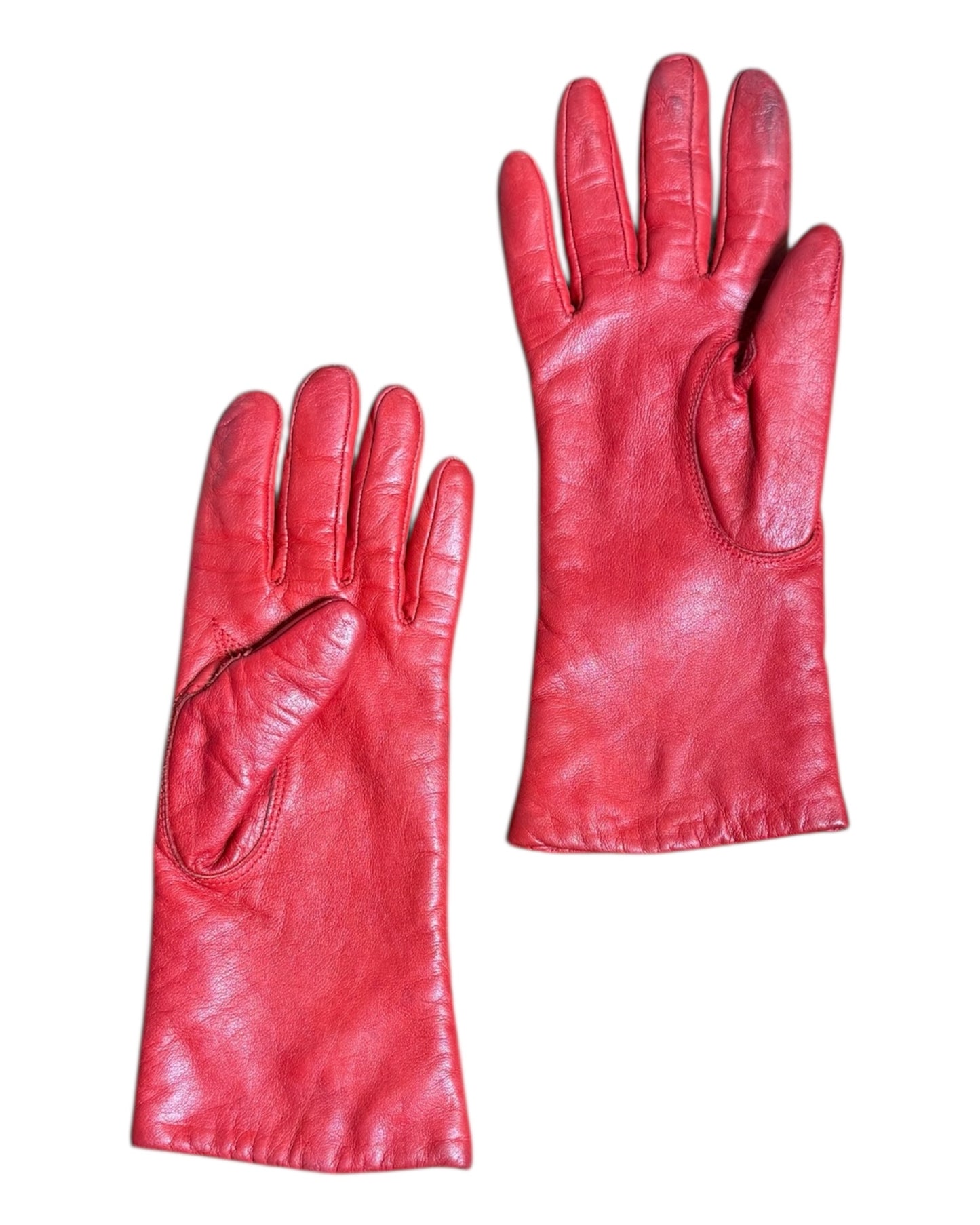 Vintage Red Leather Gloves, with Cozy Lining