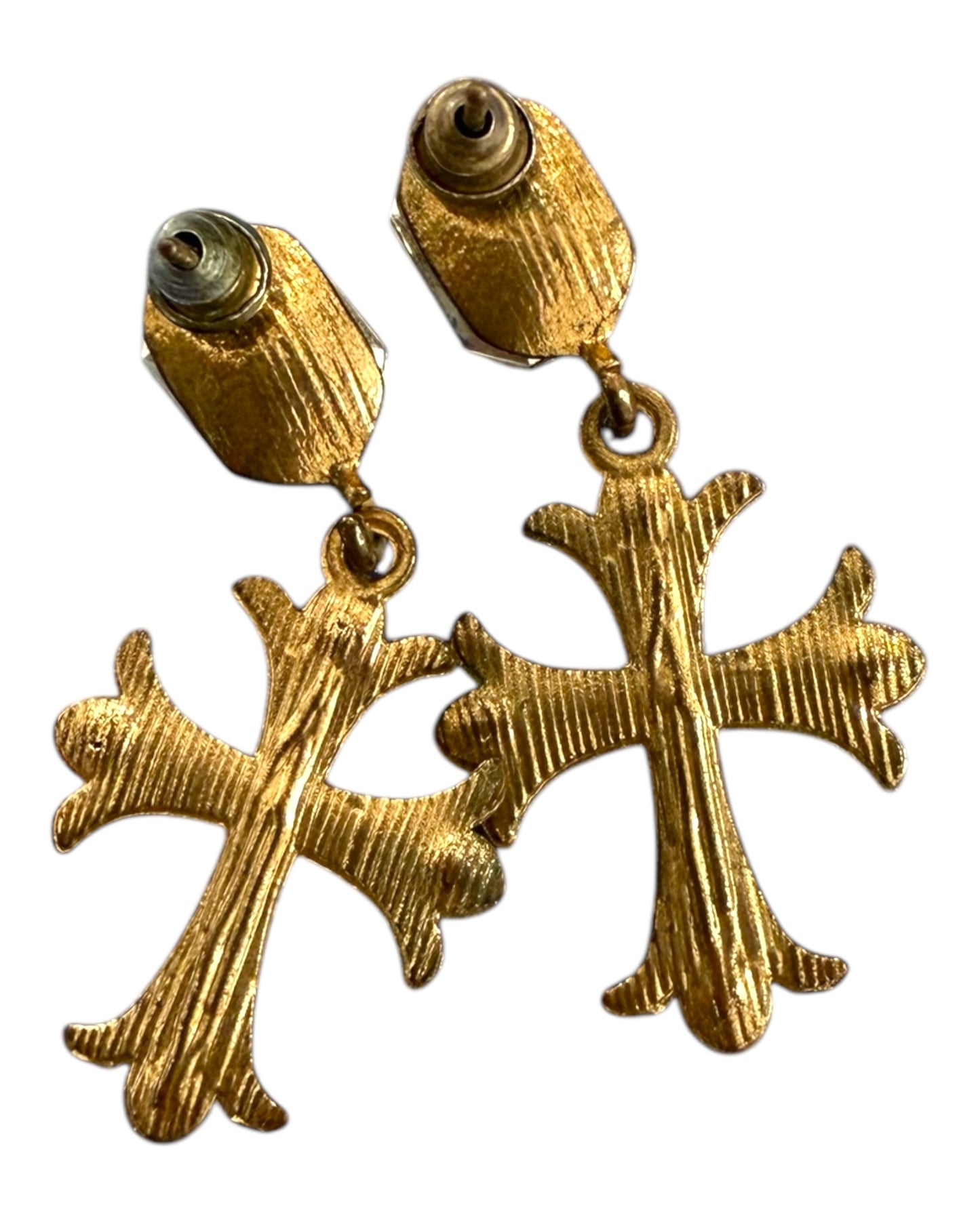 Vintage Gold and Rhinestone Cross Earrings