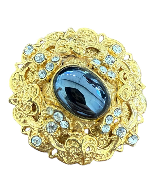 Vintage Gold and Black Pearl Brooch