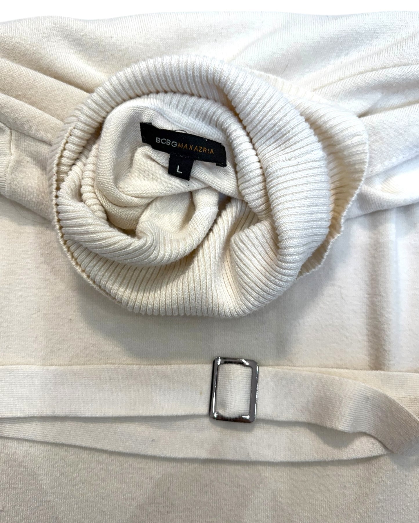 Vintage BCBG Ecru Turtleneck Sweater with Belt