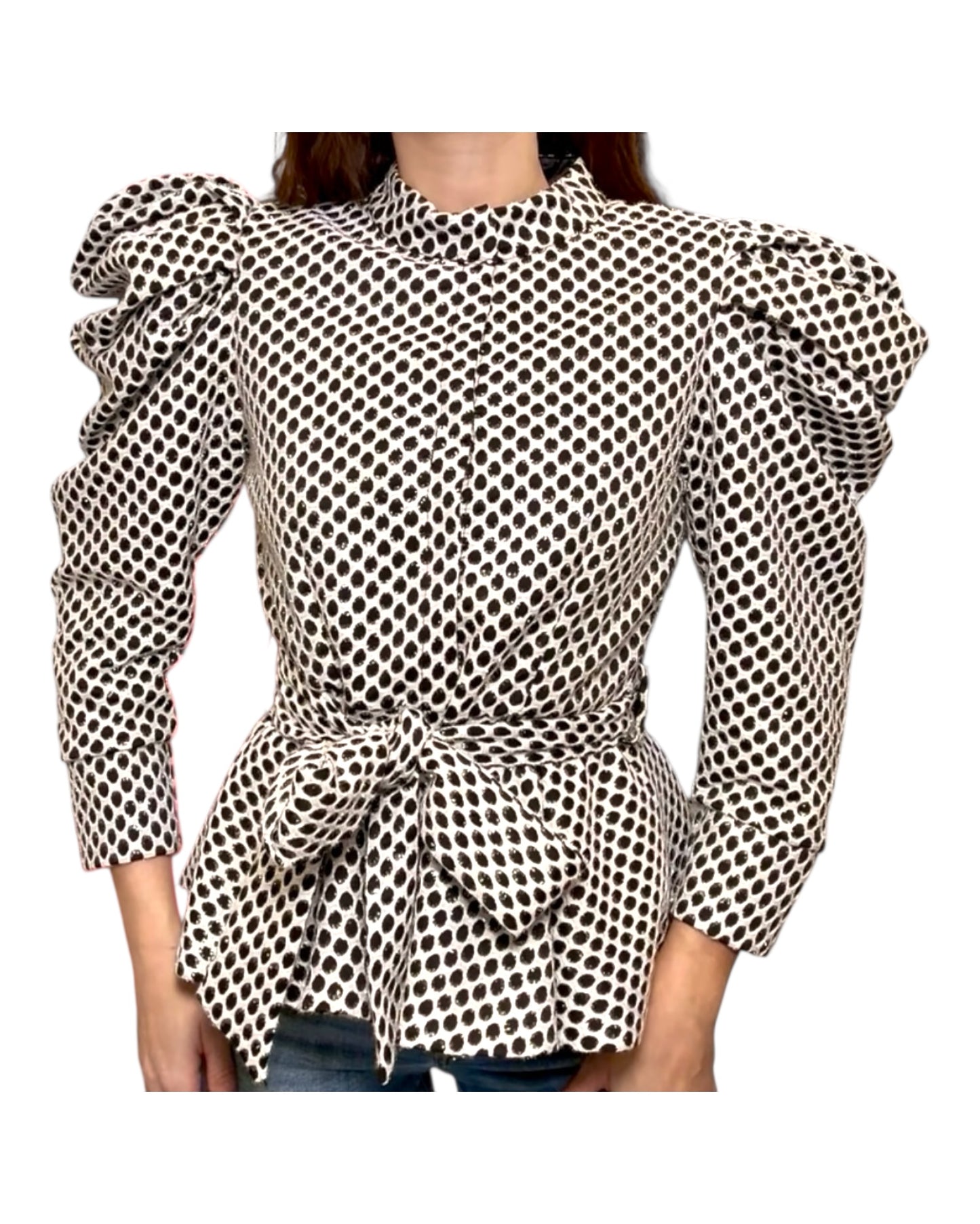 Vintage Black and White Blouse with Belt