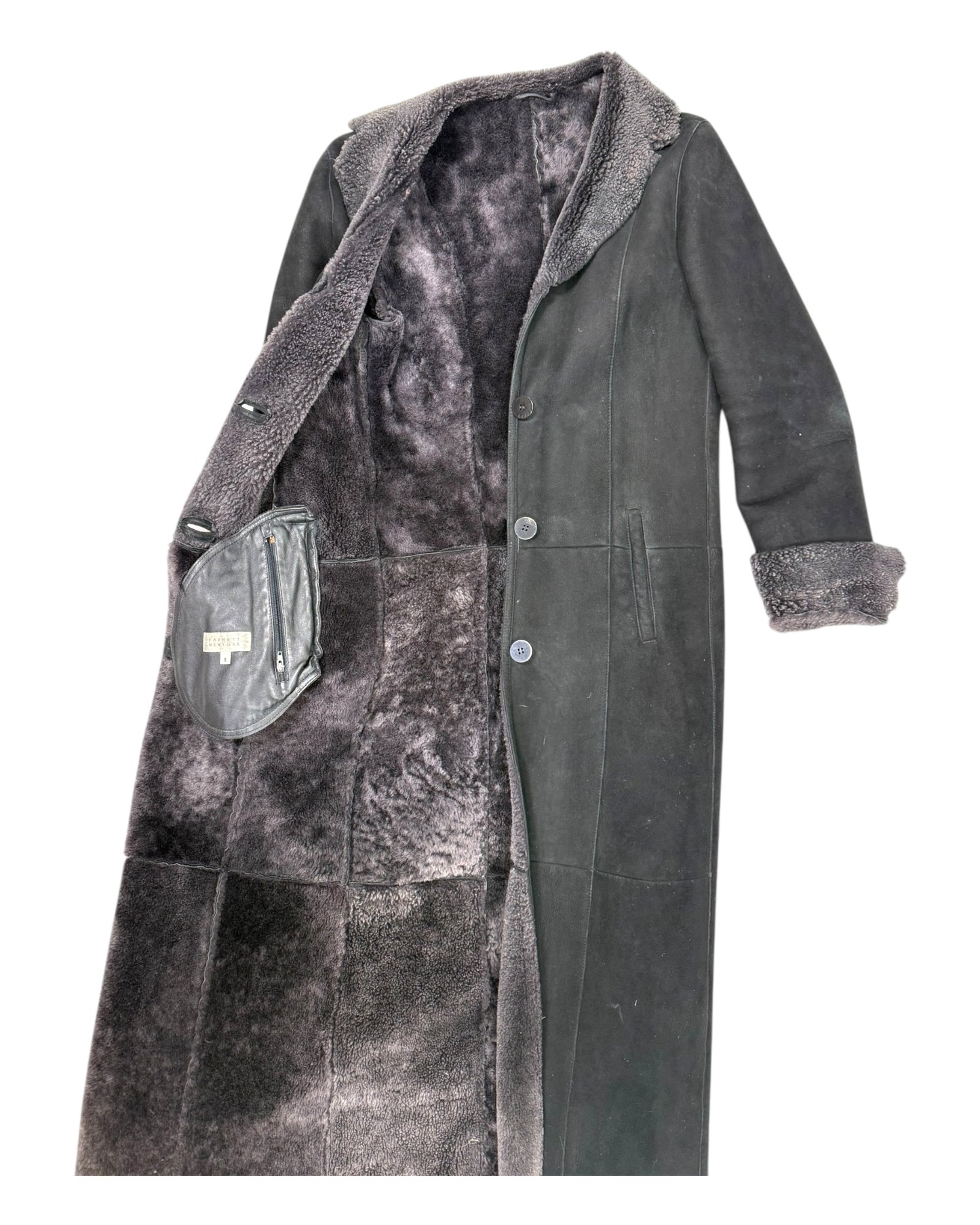 Vintage Barneys New York Black Shearling Lined Long Coat