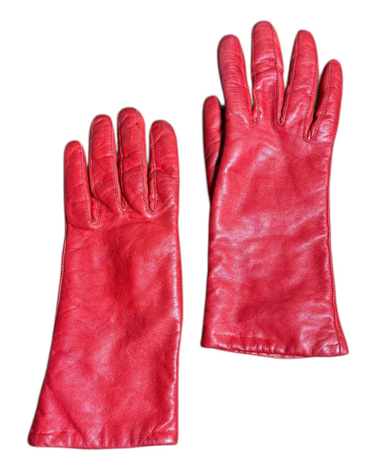 Vintage Red Leather Gloves, with Cozy Lining