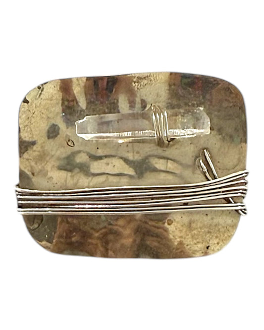 Vintage Quartz Crystal and Wrapped Wire Silver Metal Brooch