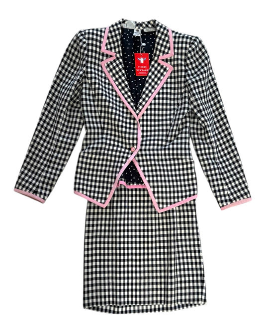Vintage 1980s Emanuel Ungaro Black, White and Pink Checkered Skirt Suit