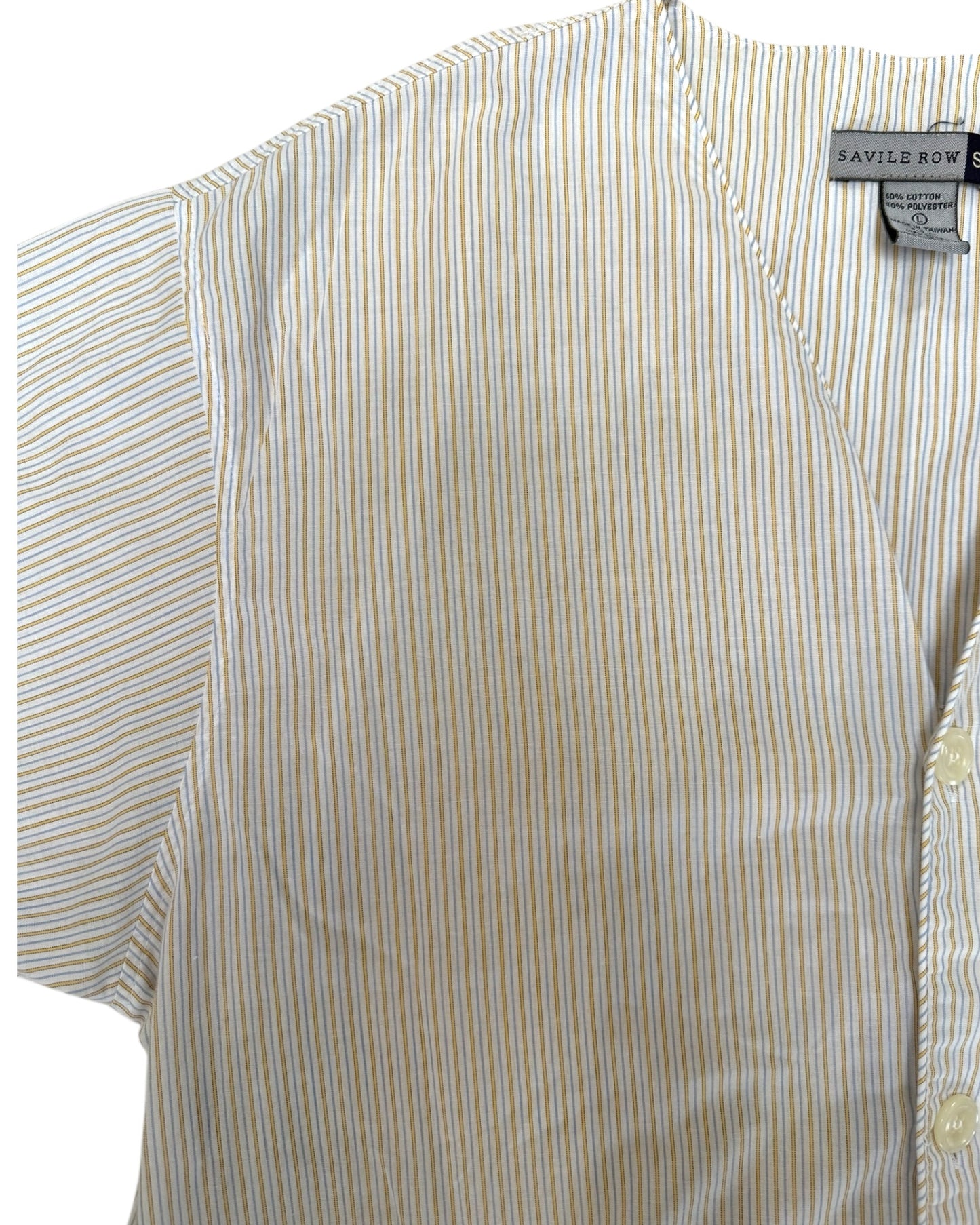 Vintage Collarless Cotton Stripe Short Sleeve Button-Up Top