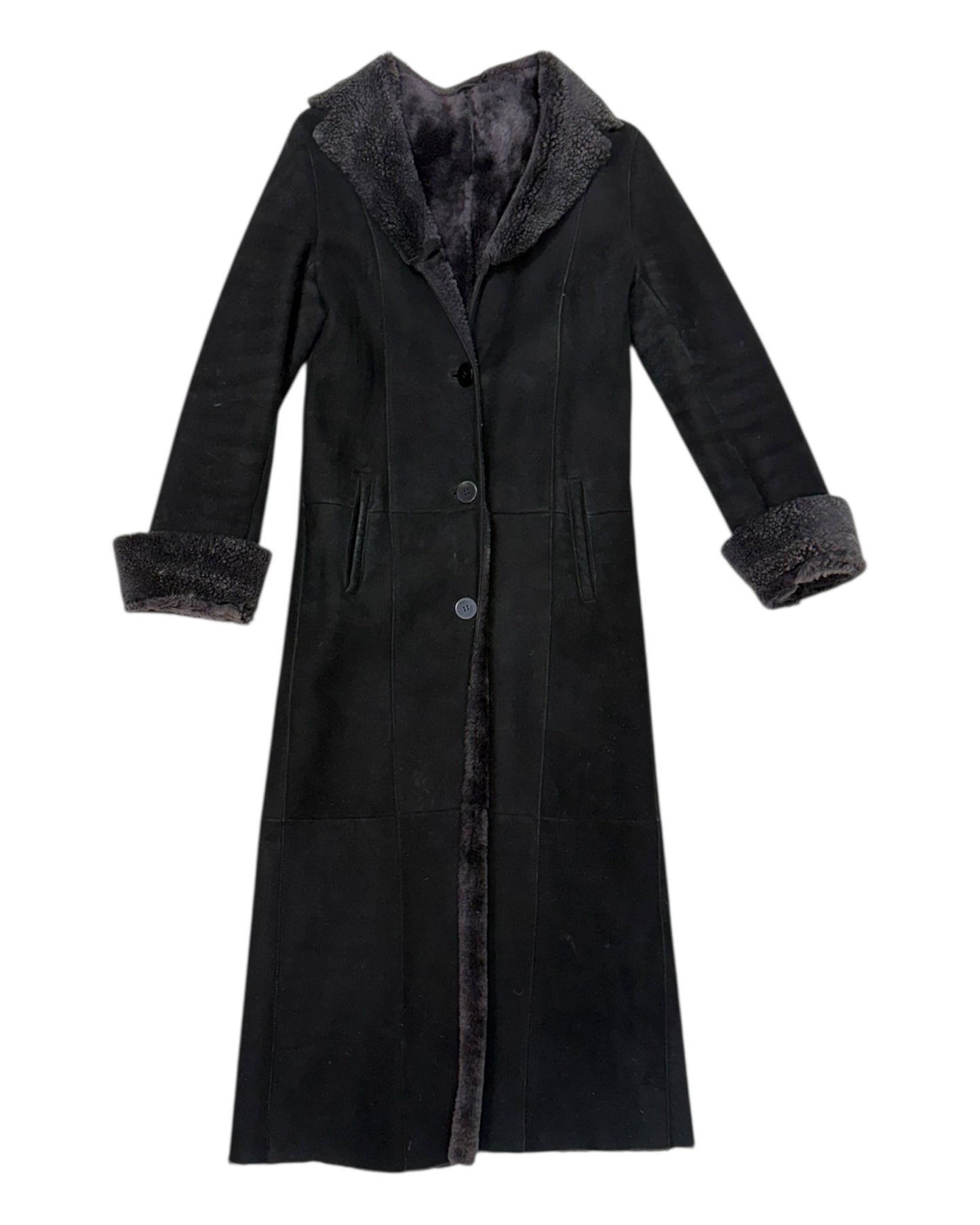 Vintage Barneys New York Black Shearling Lined Long Coat