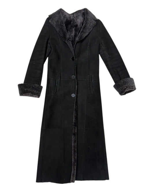 Vintage Barneys New York Black Shearling Lined Long Coat