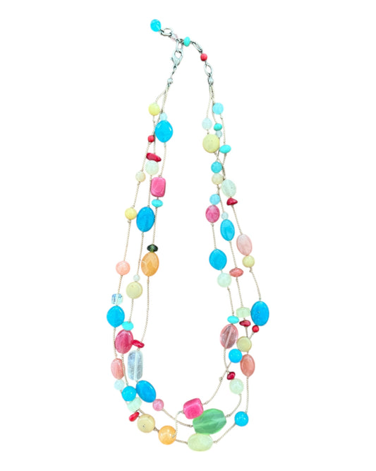 Vintage Multicolor Beaded Tri-Layer Necklace