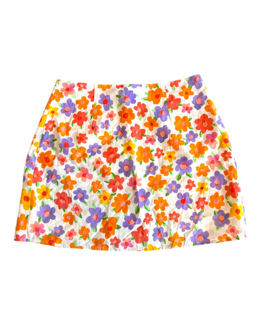 Vintage Cotton Purple and Orange Floral Mini Skirt