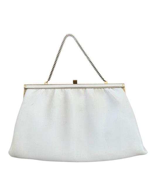 Vintage White and Gold Clasp Bag