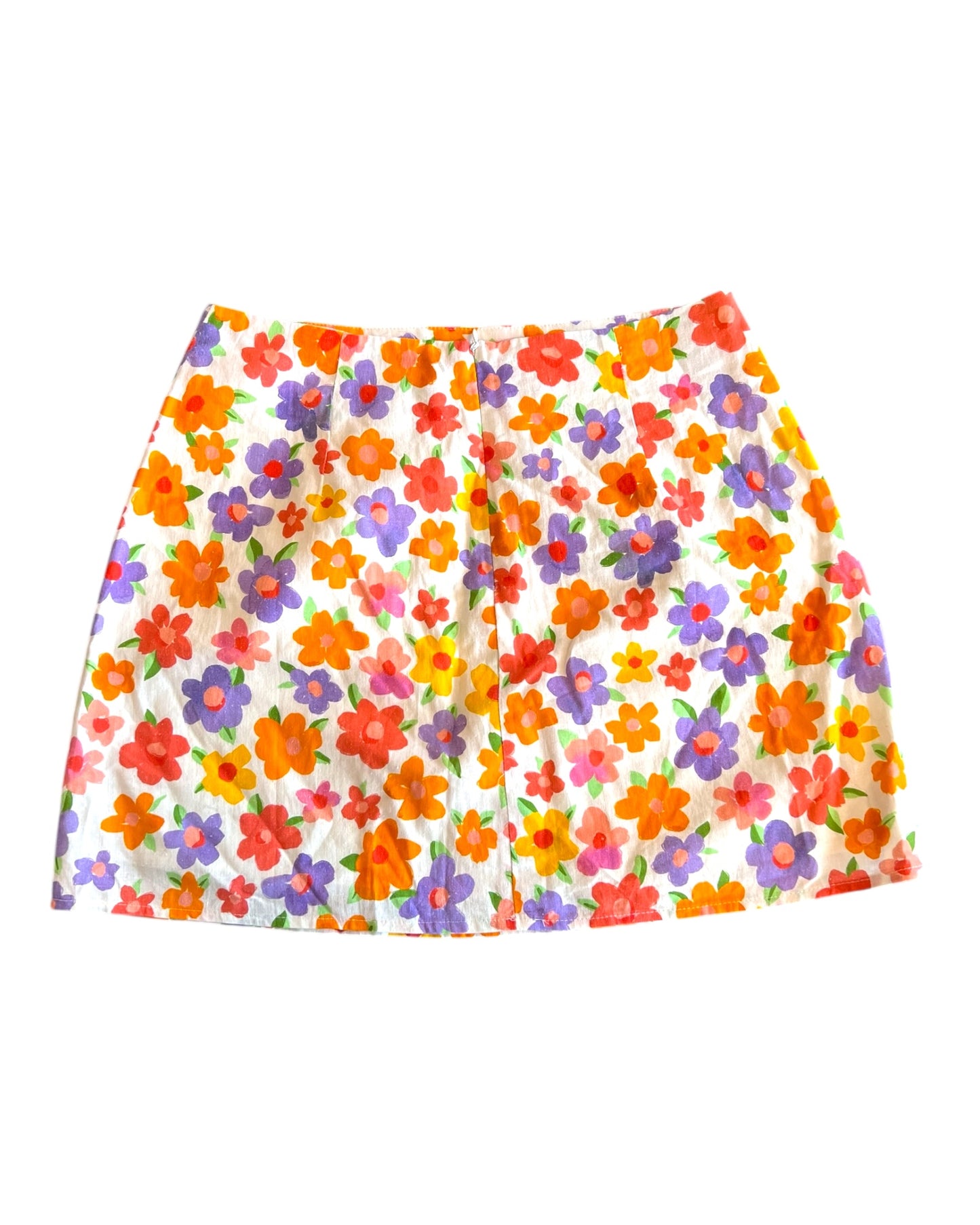 Vintage Cotton Purple and Orange Floral Mini Skirt