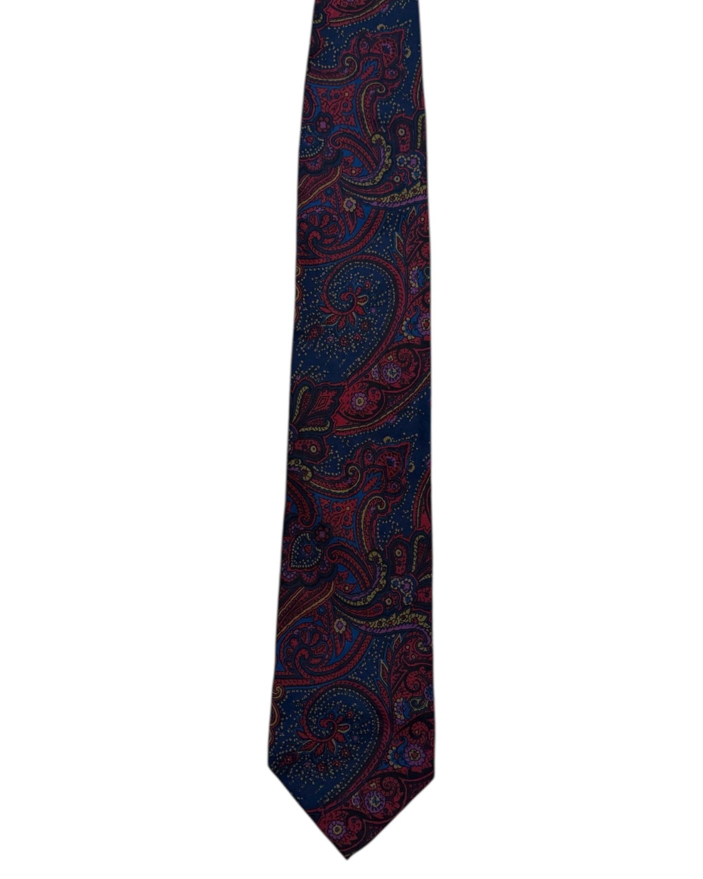 Vintage Yves Saint Laurent Blue and Red Paisley Silk Tie