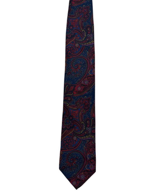 Vintage Yves Saint Laurent Blue and Red Paisley Silk Tie