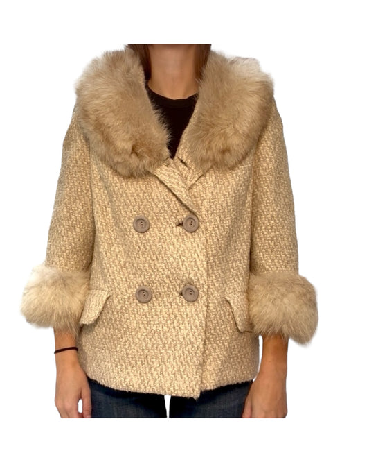 Vintage Cropped Fur Trim Coat