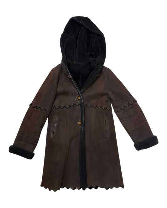 Vintage Chocolate Brown Shearling Coat
