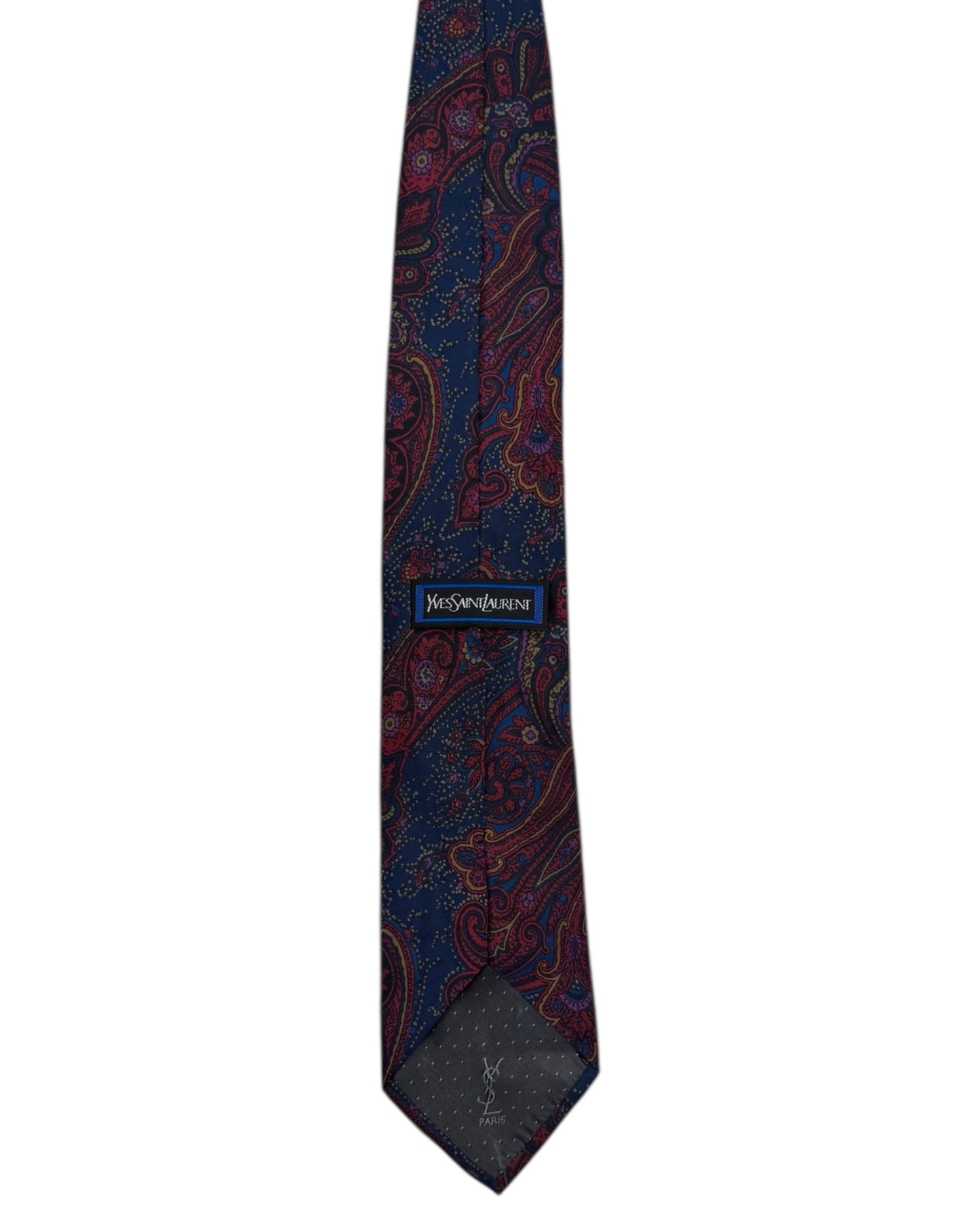 Vintage Yves Saint Laurent Blue and Red Paisley Silk Tie