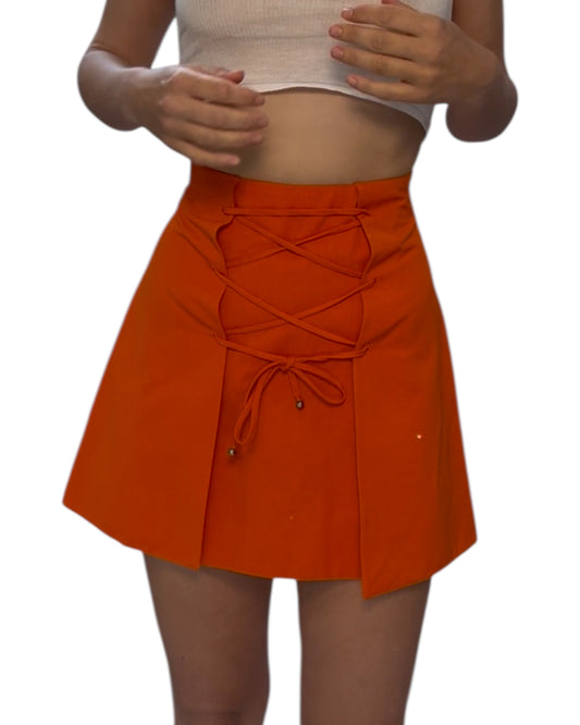Vintage Claude Montana Orange Lace-Up Skirt