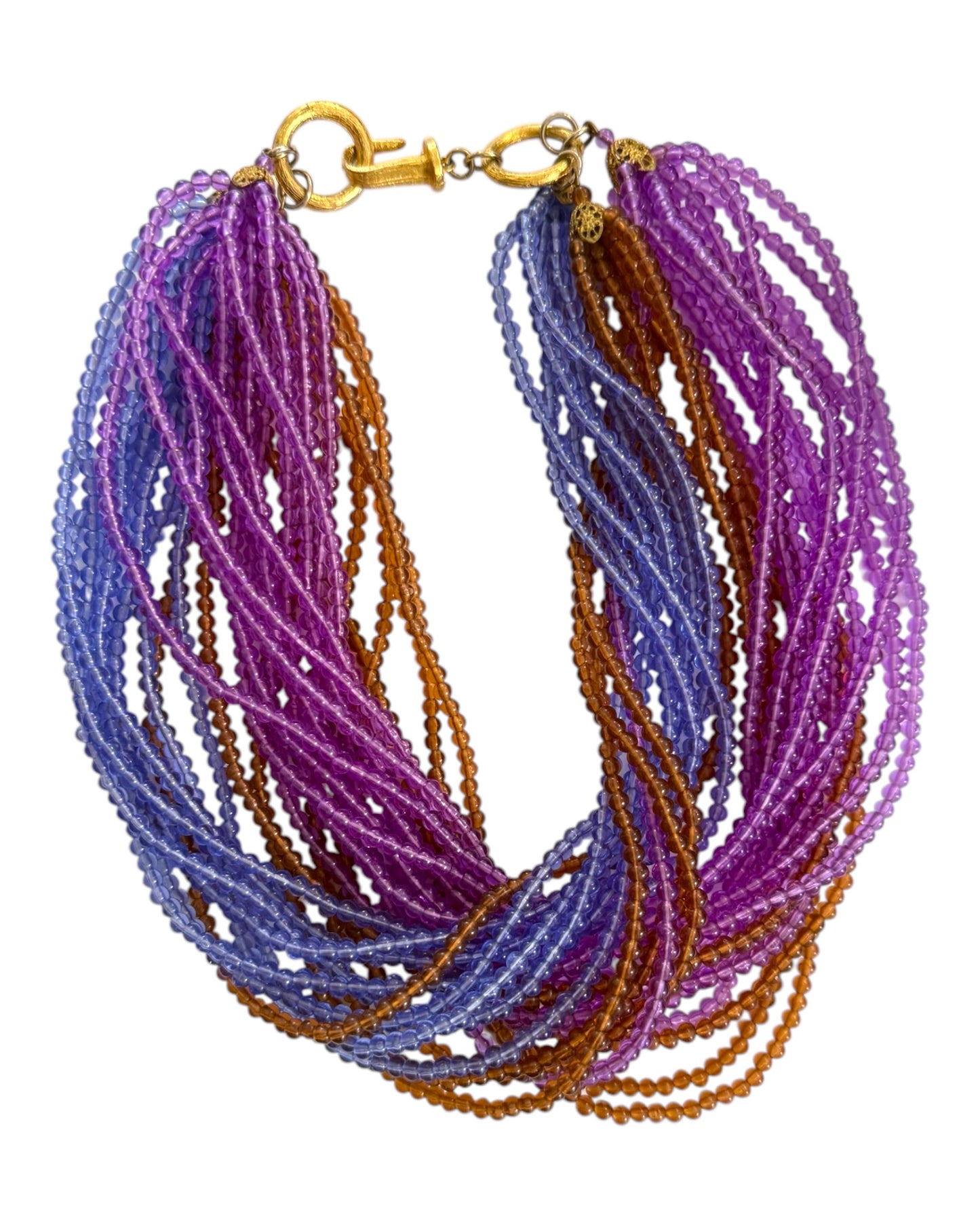 Vintage Blue, Purple, and Brown Beaded Statement Necklace