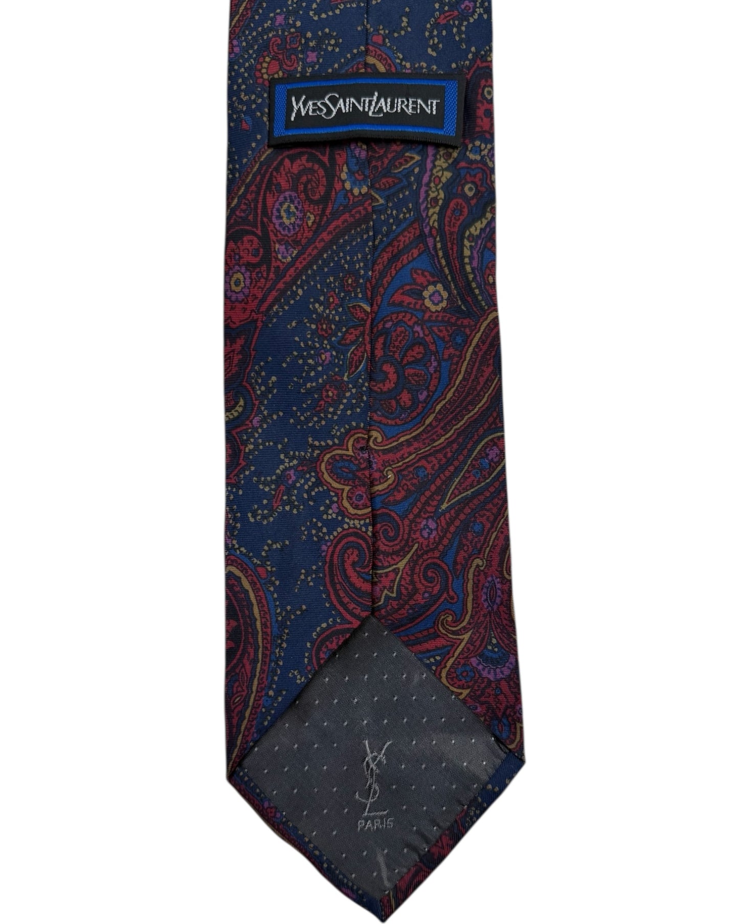 Vintage Yves Saint Laurent Blue and Red Paisley Silk Tie