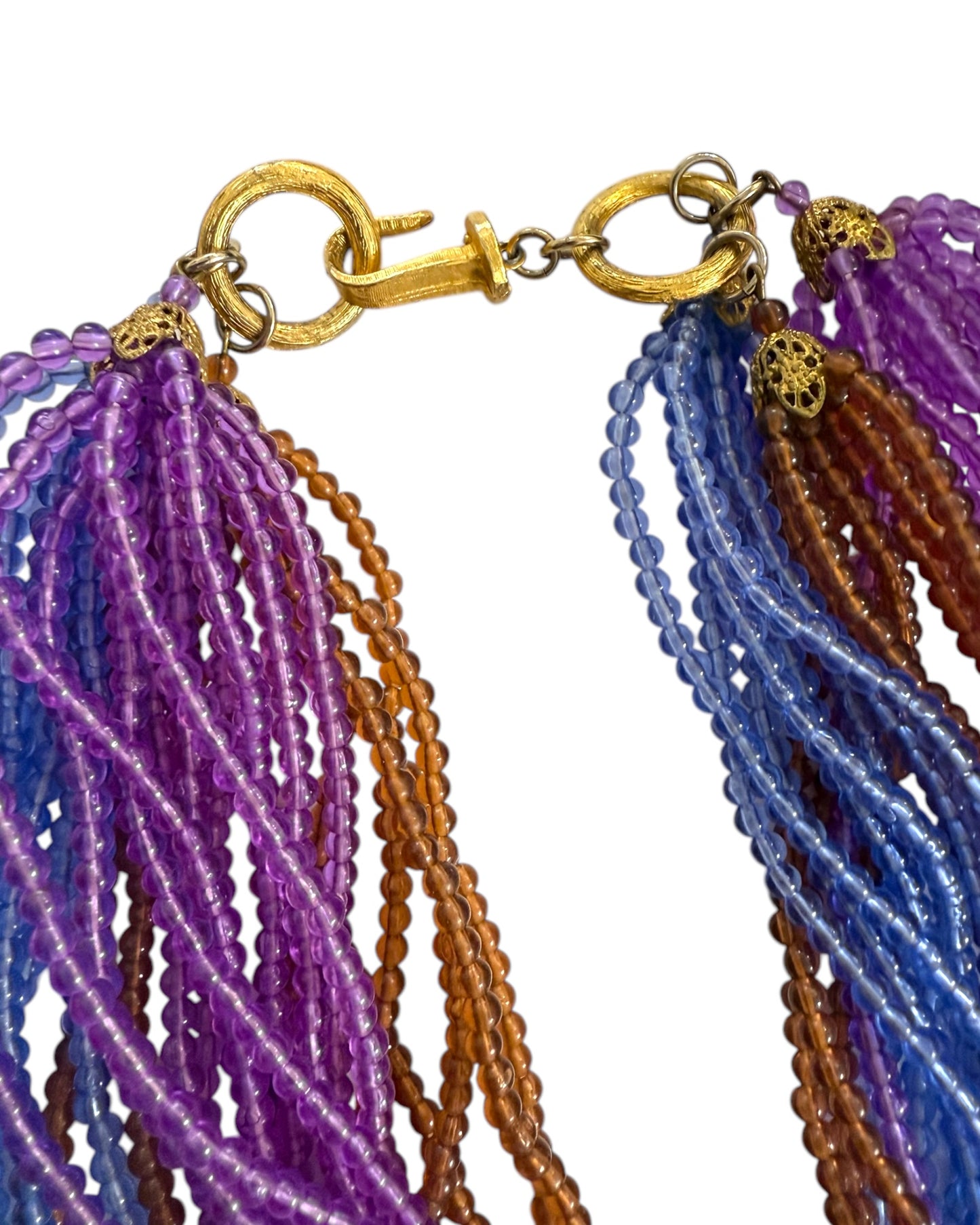 Vintage Blue, Purple, and Brown Beaded Statement Necklace