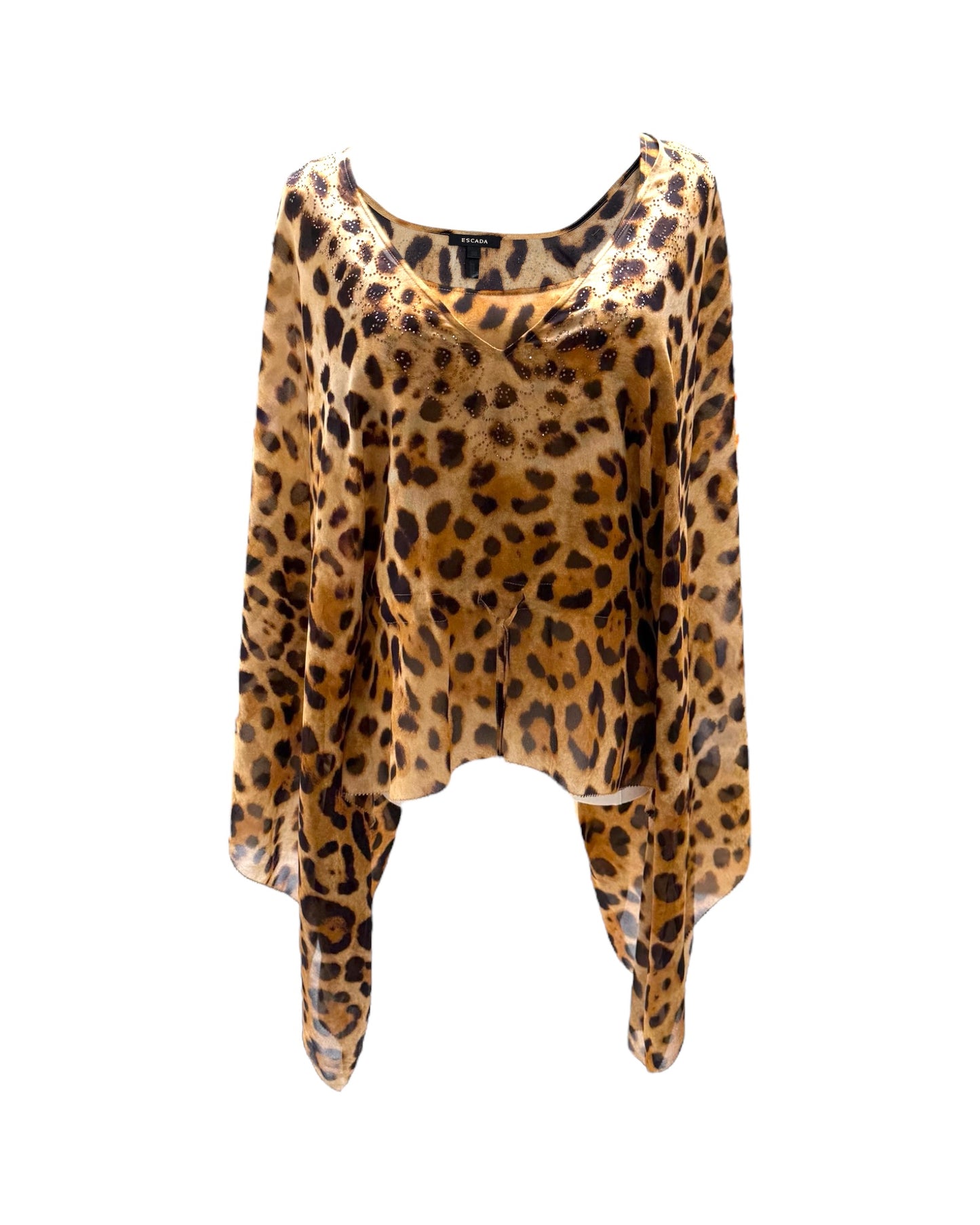 Vintage Escada Leopard Print Silk Embellished Top