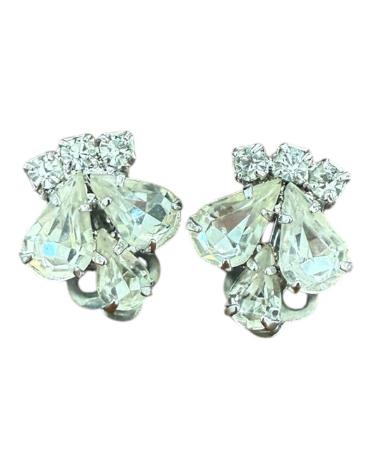 Vintage Crystal in Silver Setting Clip-On Earrings