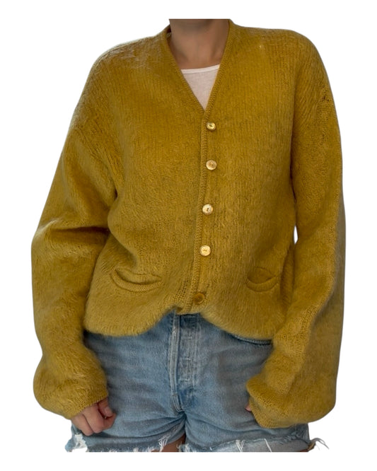 Vintage Mohair and Wool Mustard Colored Cardigan Sweater