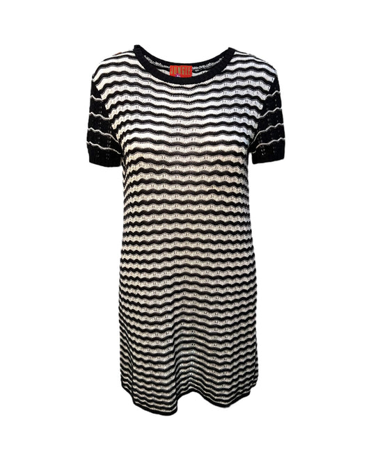 Vintage 1990s Kenzo Black and White Knit Mini Dress