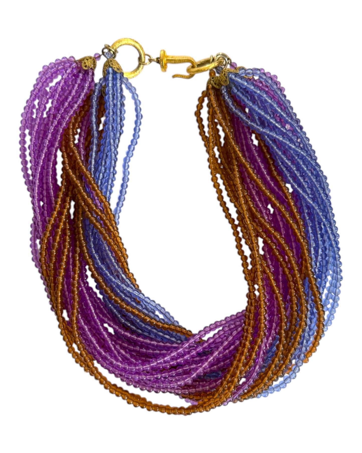 Vintage Blue, Purple, and Brown Beaded Statement Necklace