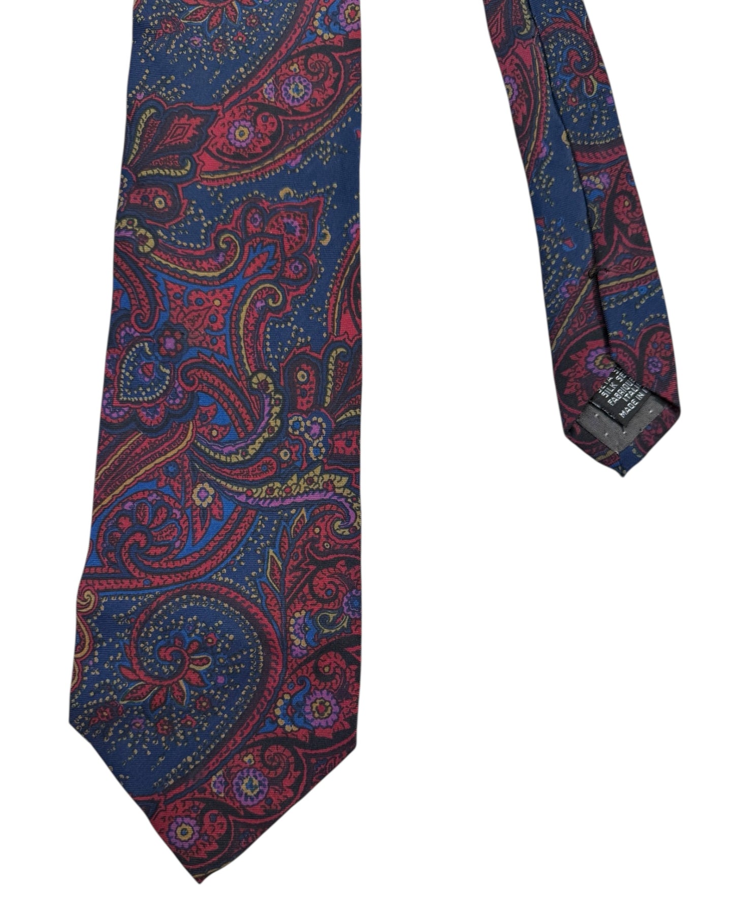Vintage Yves Saint Laurent Blue and Red Paisley Silk Tie