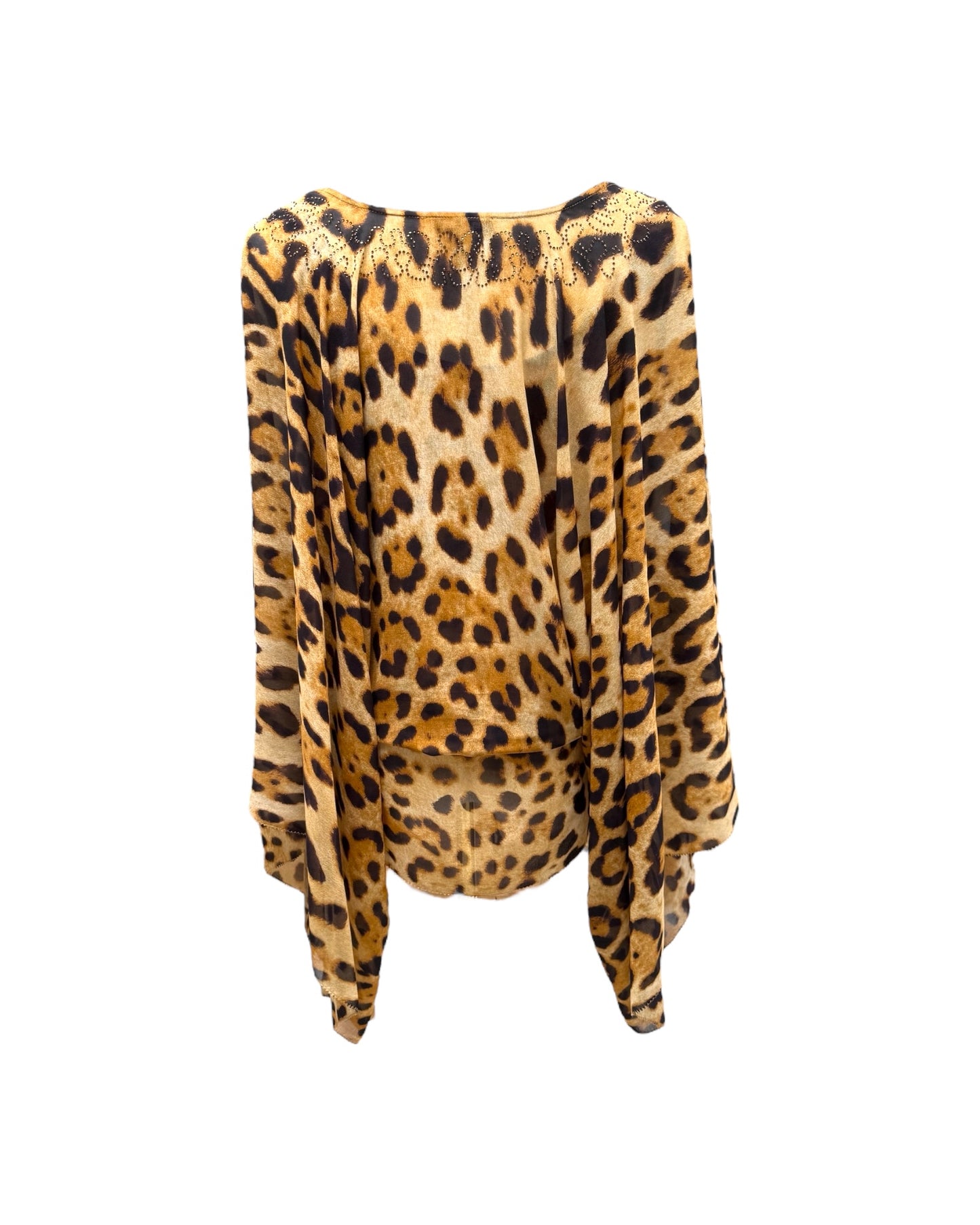 Vintage Escada Leopard Print Silk Embellished Top