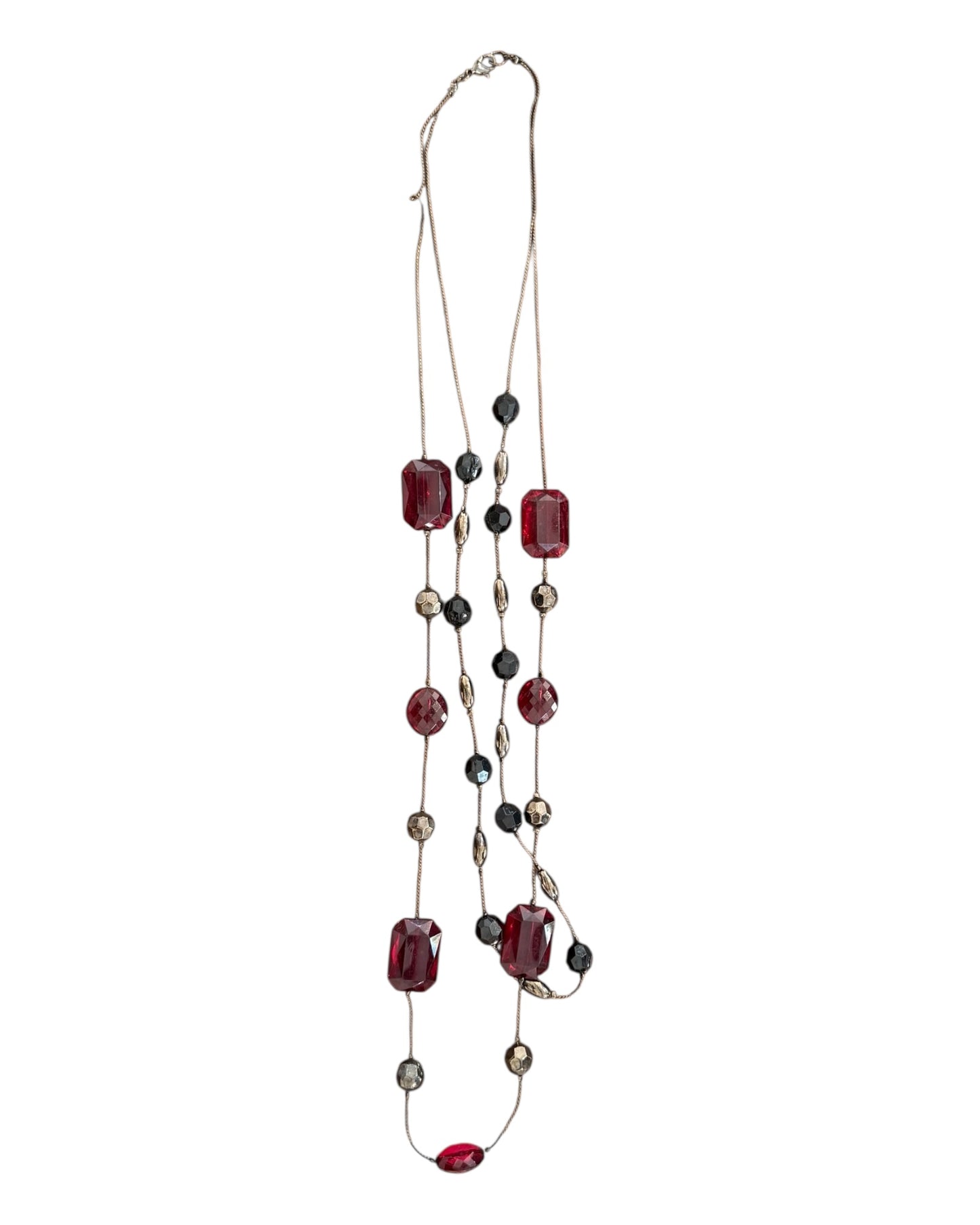 Vintage Pink and Black Long Layered Necklace