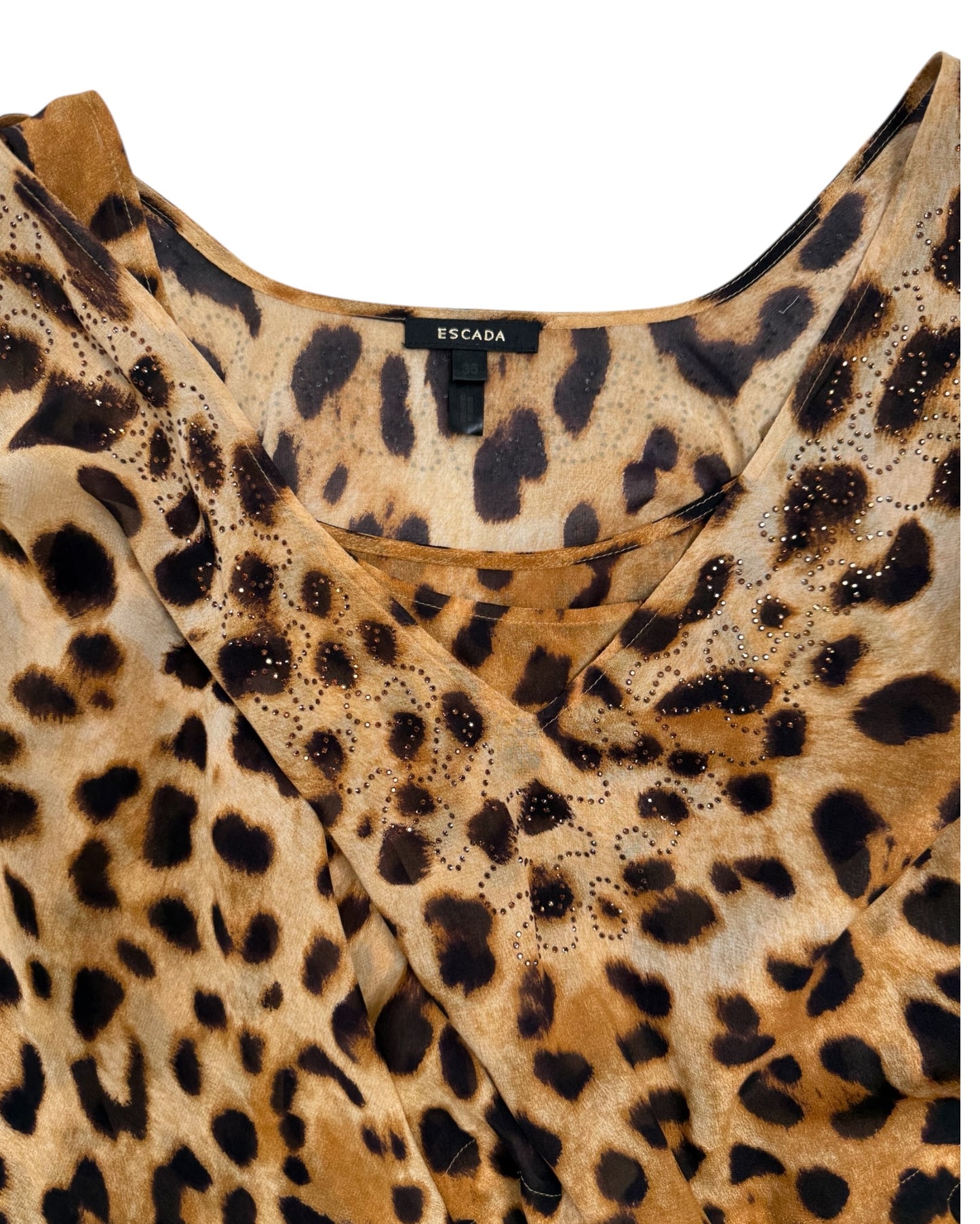 Vintage Escada Leopard Print Silk Embellished Top